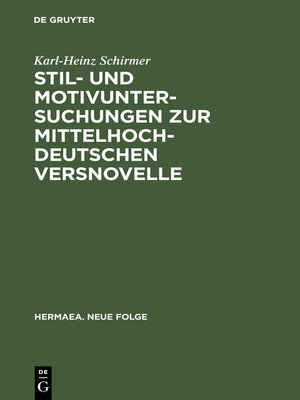 cover image of Stil- und Motivuntersuchungen zur mittelhochdeutschen Versnovelle